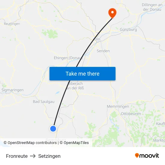 Fronreute to Setzingen map