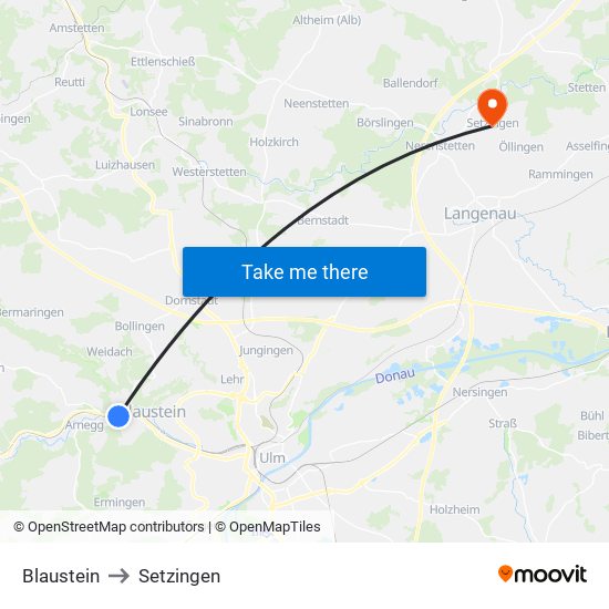 Blaustein to Setzingen map