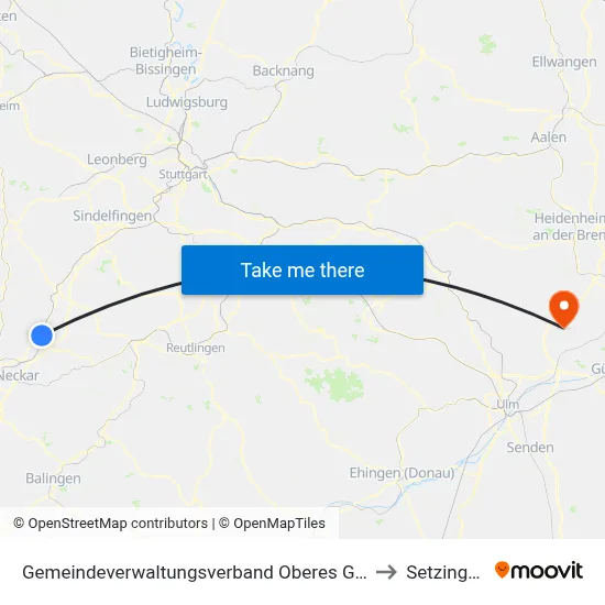 Gemeindeverwaltungsverband Oberes Gäu to Setzingen map