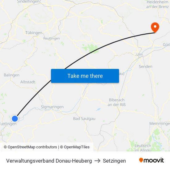 Verwaltungsverband Donau-Heuberg to Setzingen map