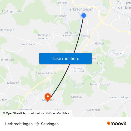 Herbrechtingen to Setzingen map