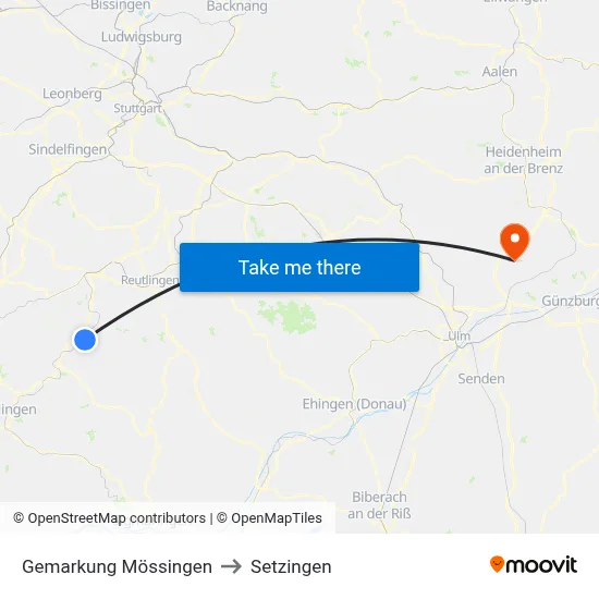 Gemarkung Mössingen to Setzingen map