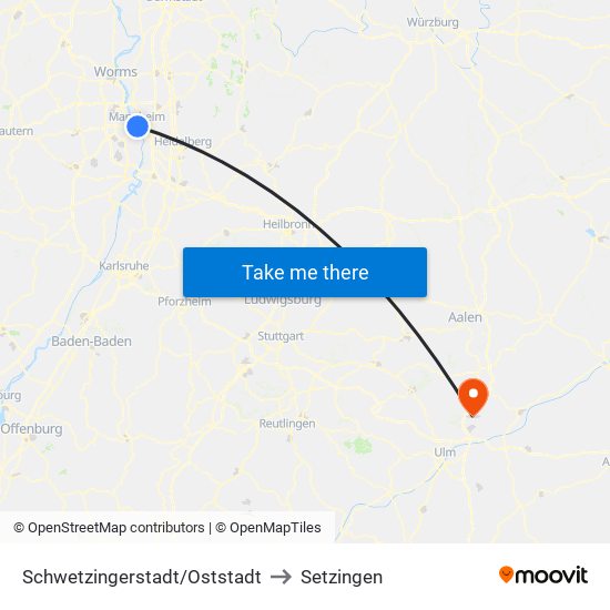 Schwetzingerstadt/Oststadt to Setzingen map