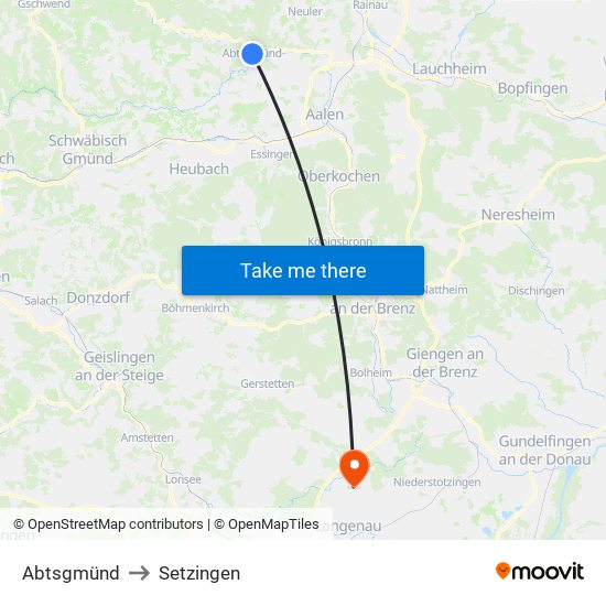 Abtsgmünd to Setzingen map