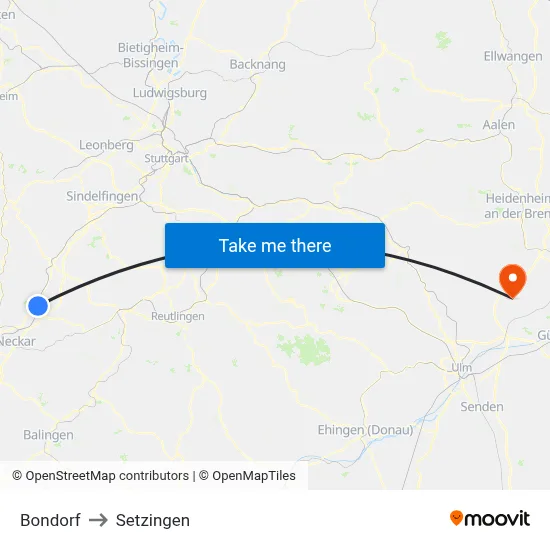 Bondorf to Setzingen map