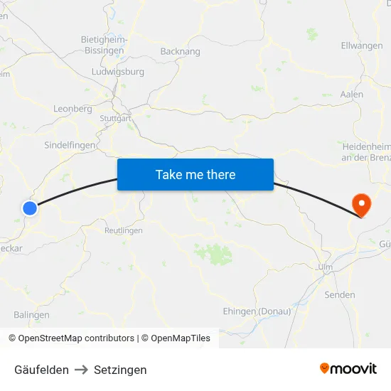 Gäufelden to Setzingen map