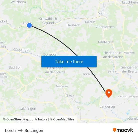 Lorch to Setzingen map