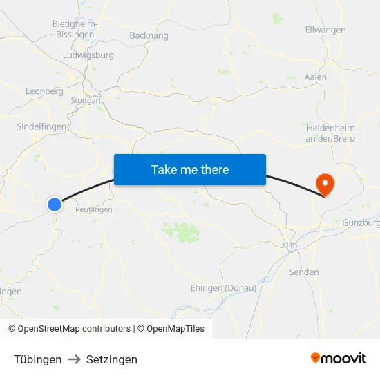 Tübingen to Setzingen map