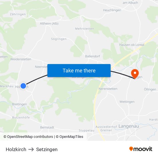 Holzkirch to Setzingen map