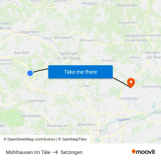Mühlhausen Im Täle to Setzingen map