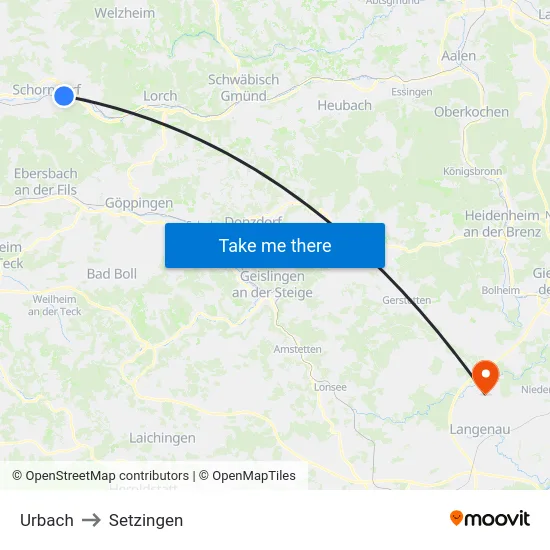 Urbach to Setzingen map