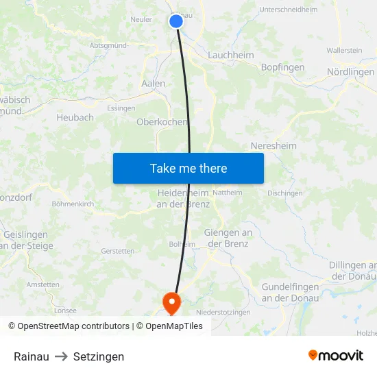 Rainau to Setzingen map