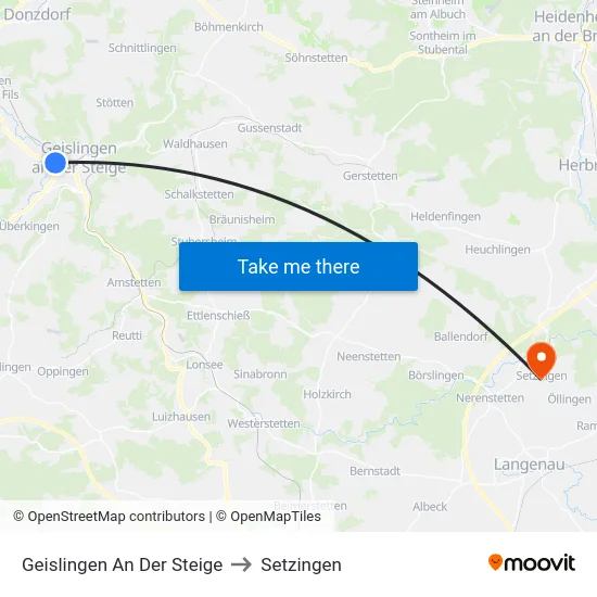 Geislingen An Der Steige to Setzingen map