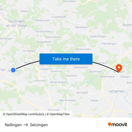 Nellingen to Setzingen map