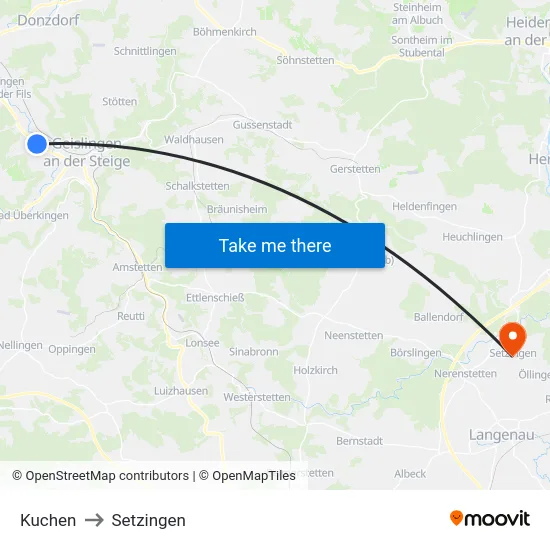 Kuchen to Setzingen map