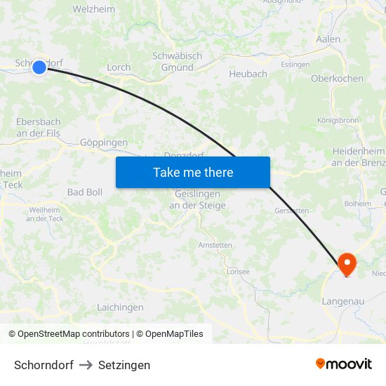 Schorndorf to Setzingen map