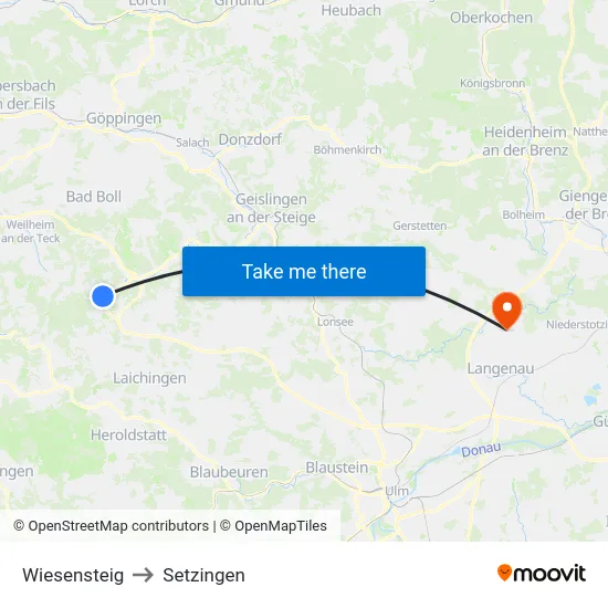 Wiesensteig to Setzingen map