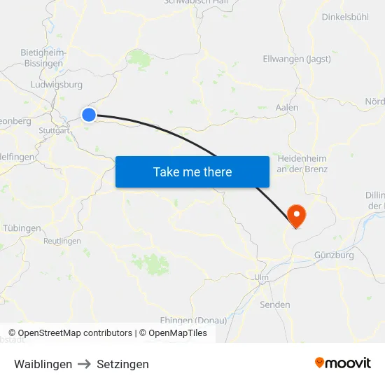 Waiblingen to Setzingen map