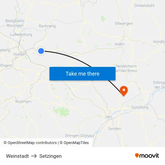 Weinstadt to Setzingen map