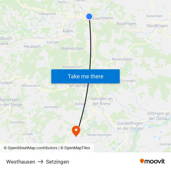Westhausen to Setzingen map