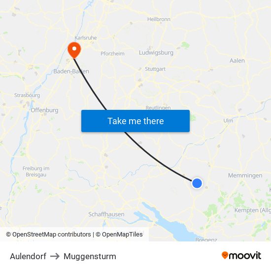 Aulendorf to Muggensturm map