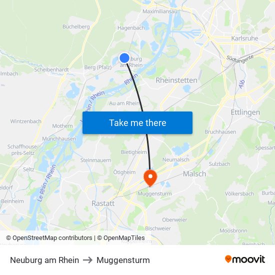 Neuburg am Rhein to Muggensturm map