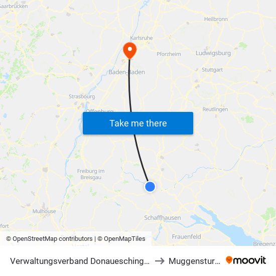 Verwaltungsverband Donaueschingen to Muggensturm map