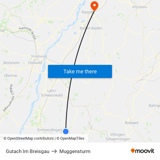 Gutach Im Breisgau to Muggensturm map