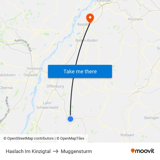 Haslach Im Kinzigtal to Muggensturm map