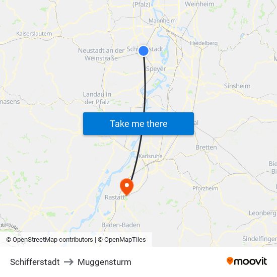 Schifferstadt to Muggensturm map