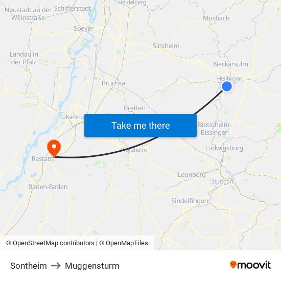 Sontheim to Muggensturm map