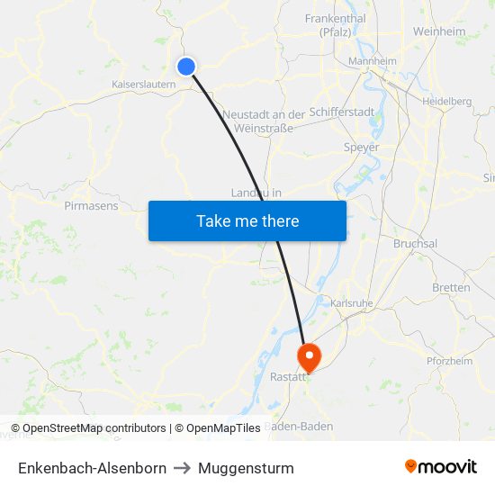 Enkenbach-Alsenborn to Muggensturm map