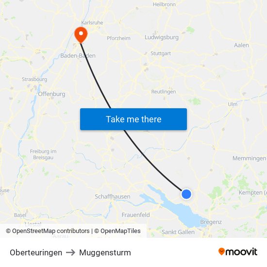 Oberteuringen to Muggensturm map