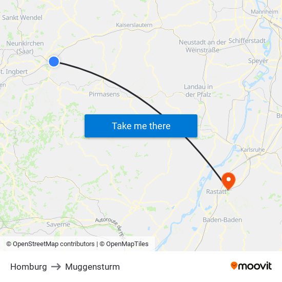 Homburg to Muggensturm map
