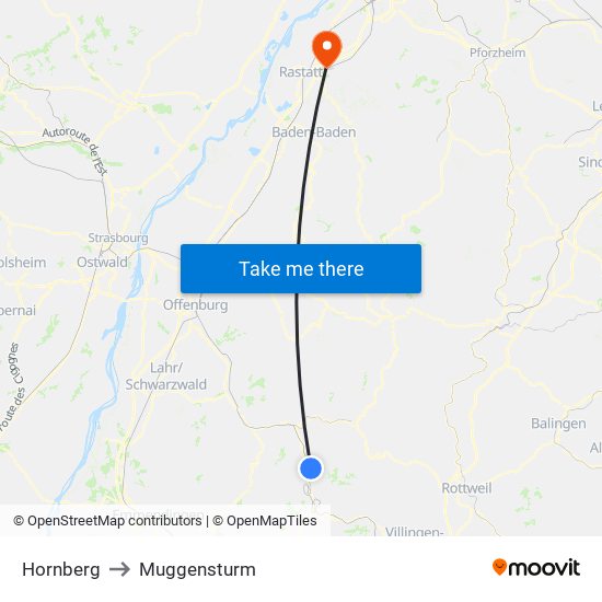 Hornberg to Muggensturm map