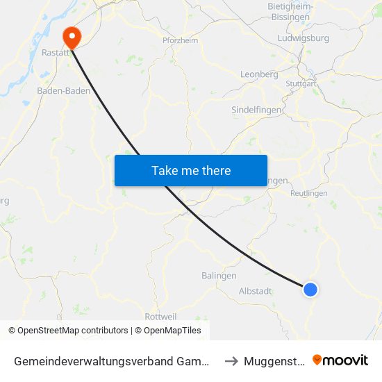 Gemeindeverwaltungsverband Gammertingen to Muggensturm map