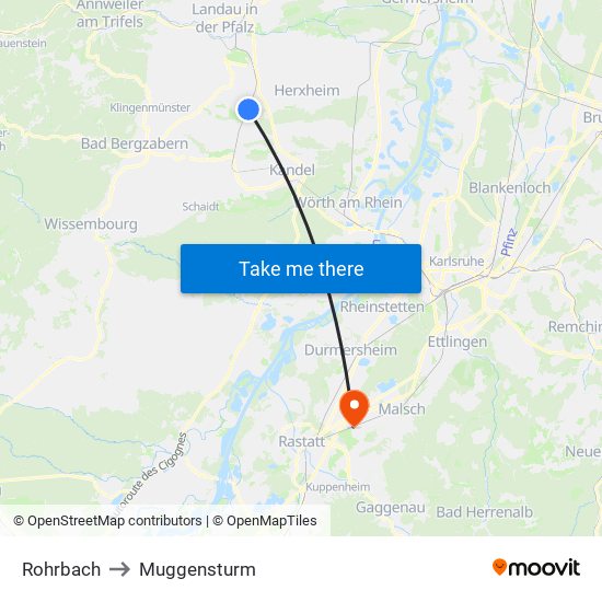 Rohrbach to Muggensturm map