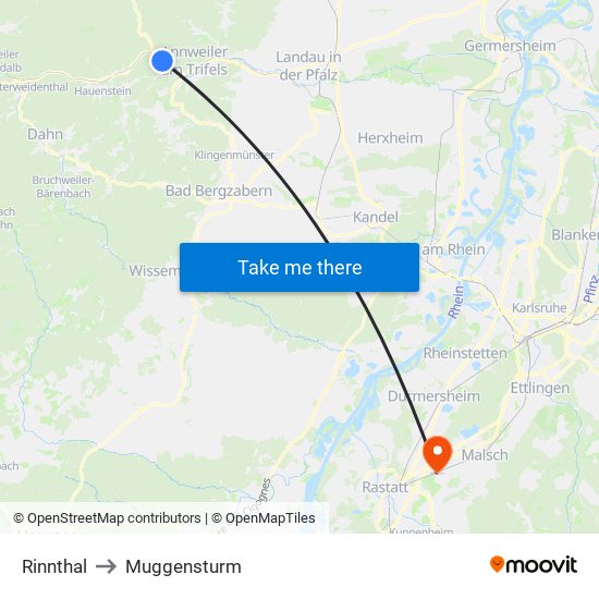 Rinnthal to Muggensturm map