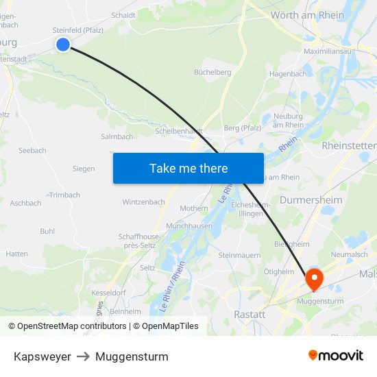 Kapsweyer to Muggensturm map