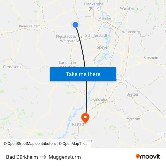 Bad Dürkheim to Muggensturm map