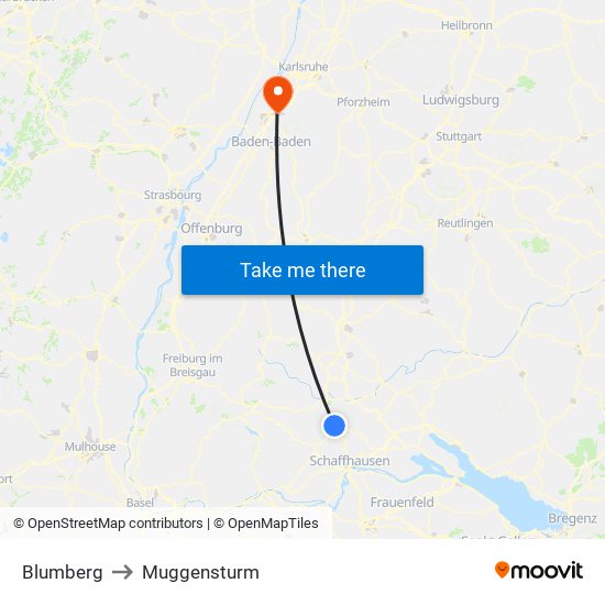 Blumberg to Muggensturm map