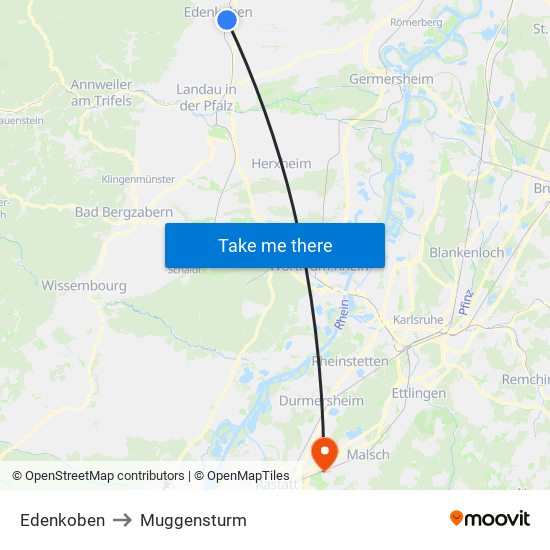 Edenkoben to Muggensturm map