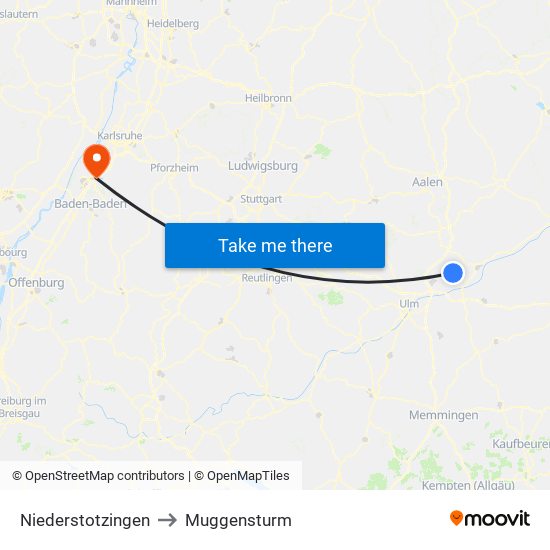 Niederstotzingen to Muggensturm map