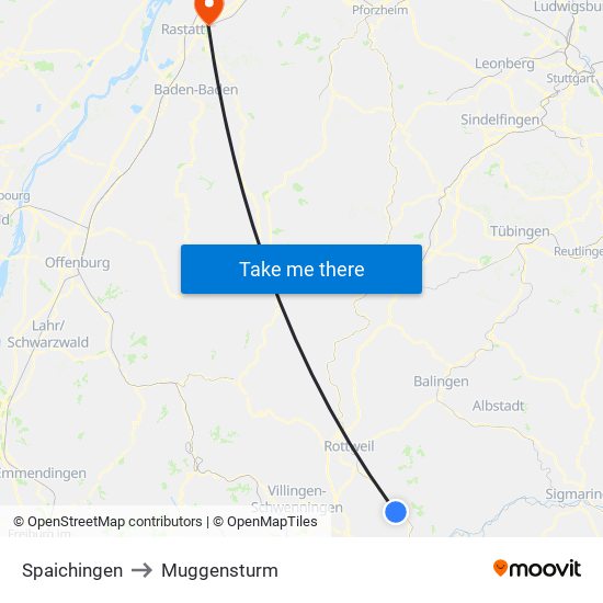 Spaichingen to Muggensturm map