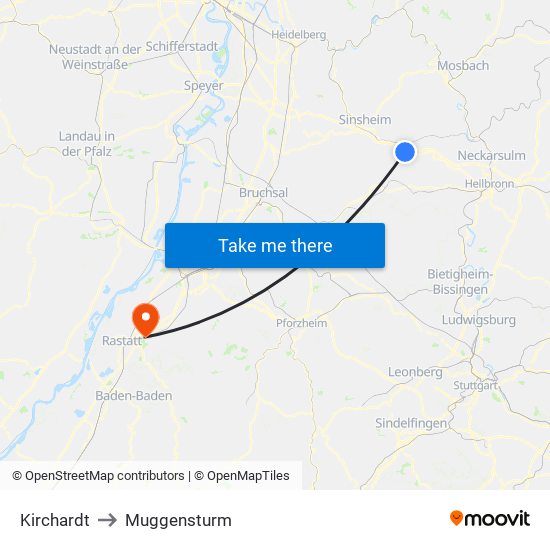Kirchardt to Muggensturm map