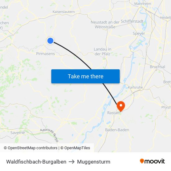 Waldfischbach-Burgalben to Muggensturm map