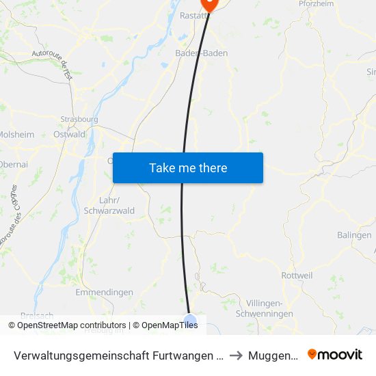 Verwaltungsgemeinschaft Furtwangen Im Schwarzwald to Muggensturm map