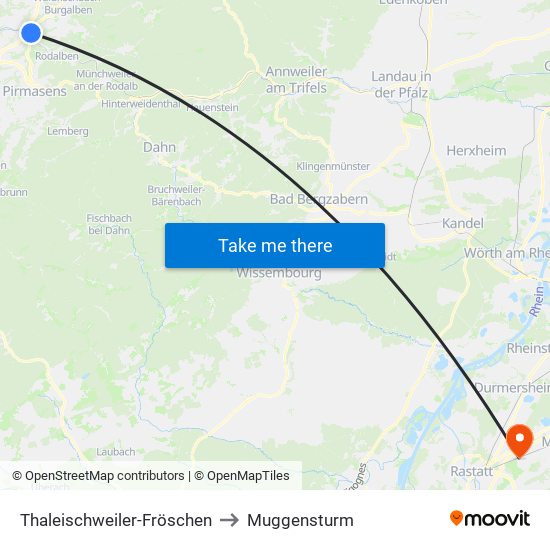 Thaleischweiler-Fröschen to Muggensturm map