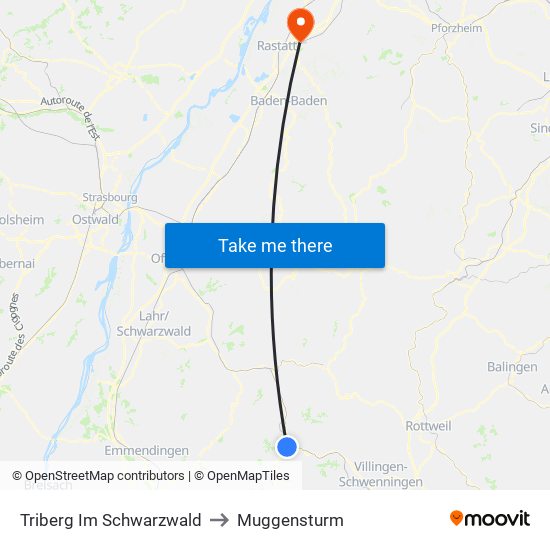 Triberg Im Schwarzwald to Muggensturm map