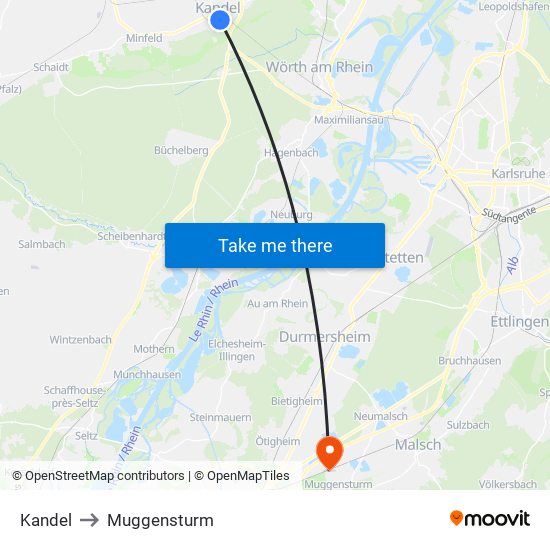 Kandel to Muggensturm map